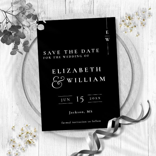 Zwart-wit Modern Elegant Monogram Huwelijk Save The Date