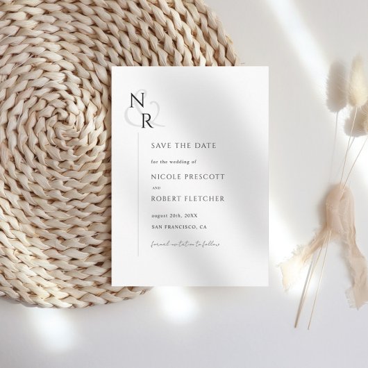 Zwart & Wit Modern Elegant Monogram Huwelijk Save The Date