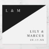 Zwart-wit Modern Elegant Monogram Huwelijk Sparkling Wijnetiket (Enkel label)
