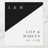 Zwart-wit Modern Elegant Monogram Huwelijk Wijn Etiket (Enkel label)