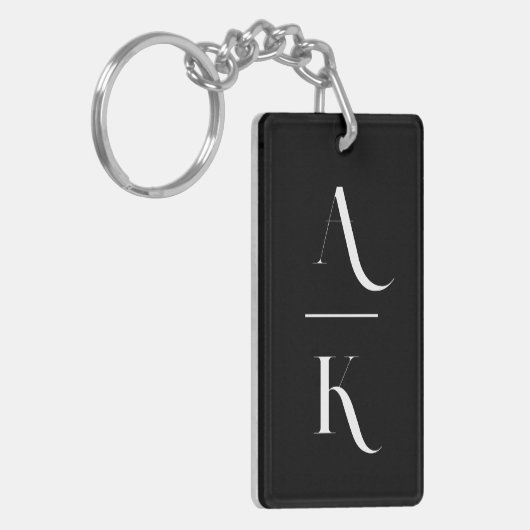 Zwart-wit modern elegant monogram sleutelhanger (Voorkant Links)