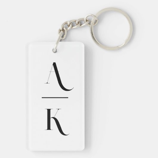 Zwart-wit modern elegant monogram sleutelhanger (achterkant)