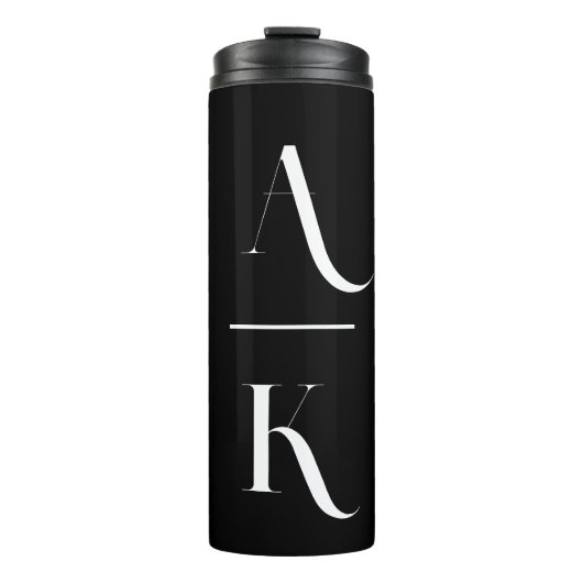 Zwart-wit modern elegant monogram thermosbeker (Voorkant)