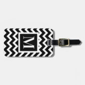 Zwart-wit modern Elegant Zigzag Monogram Bagagelabel (Voorkant horizontaal)