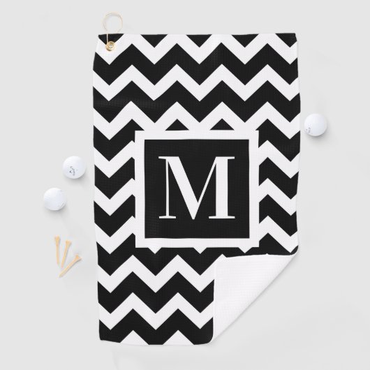 Zwart-wit modern Elegant Zigzag Monogram Golfhanddoek (Insitu)