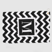 Zwart-wit modern Elegant Zigzag Monogram Golfhanddoek (Horizontaal)