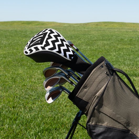 Zwart-wit modern Elegant Zigzag Monogram Golfheadcover (Insitu)