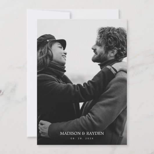 Zwart-wit, modern en eenvoudig pleisterhuwelijk kaart (Achterkant)