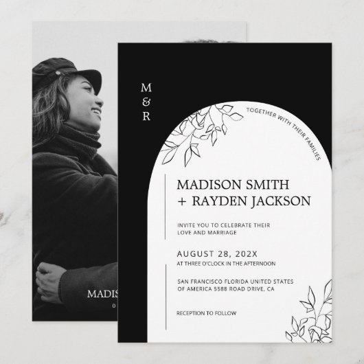 Zwart-wit, modern en eenvoudig pleisterhuwelijk kaart (Voorkant / Achterkant)
