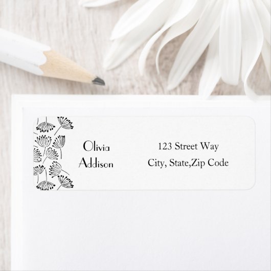 Zwart-wit modern Floral Dandelion Simple Etiket (Insitu)