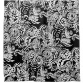 Zwart-wit modern Floral Paisley Pattern Douchegordijn (Voorkant)