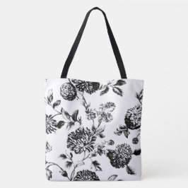 Zwart-wit modern Floral Toile Tote Bag