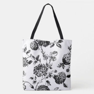 Zwart-wit modern Floral Toile Tote Bag