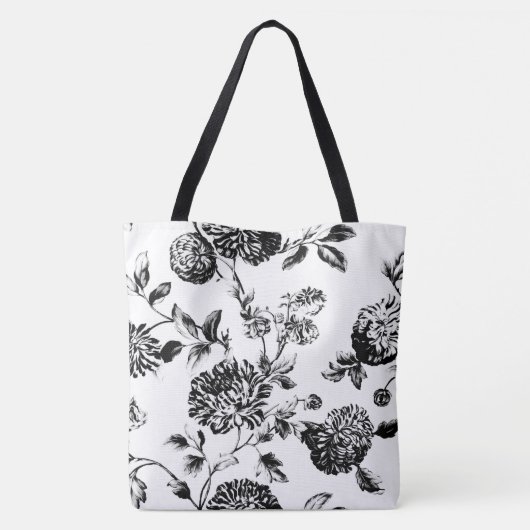 Zwart-wit modern Floral Toile Tote Bag (Achterkant)