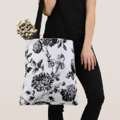 Zwart-wit modern Floral Toile Tote Bag (Dichtbij)