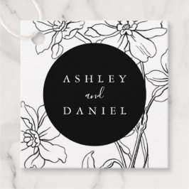 Zwart-wit Modern Floral Wedding Bedankjes Labels
