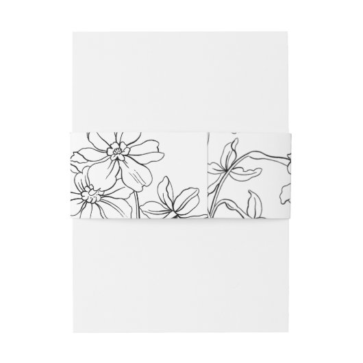 Zwart-wit Modern Floral Wedding Uitnodigingen Wikkel (Achterkant Voorbeeld)