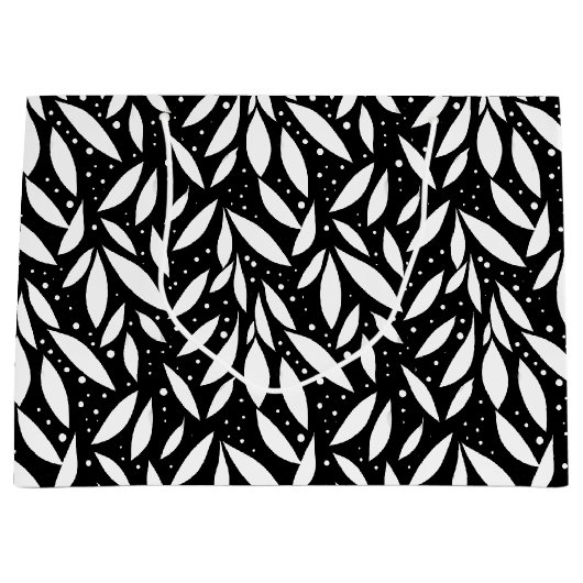 Zwart-wit modern gebladerte groot cadeauzakje (Voorkant)