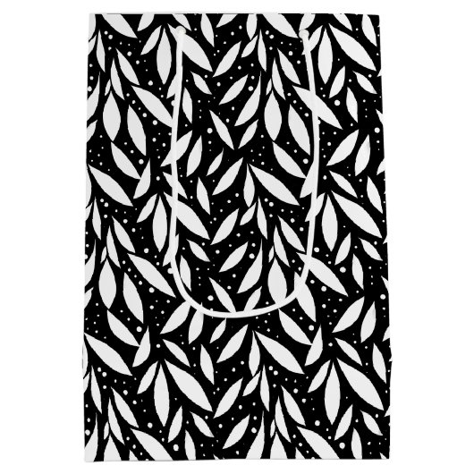 Zwart-wit modern gebladerte medium cadeauzakje (Achterkant)
