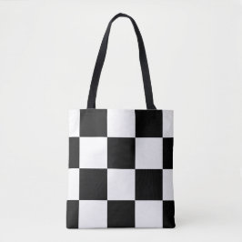 Zwart-wit, modern, gecheckt patroon tote bag