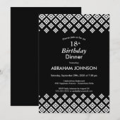 Zwart wit modern Geometric 18th Birthday Dinner Kaart (Voorkant / Achterkant)