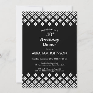 Zwart wit modern Geometric 40th Birthday Dinner Kaart