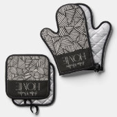 Zwart-wit modern geometrisch minimaal huis ovenwant & pannenlap set (Voorkant / Achterkant)