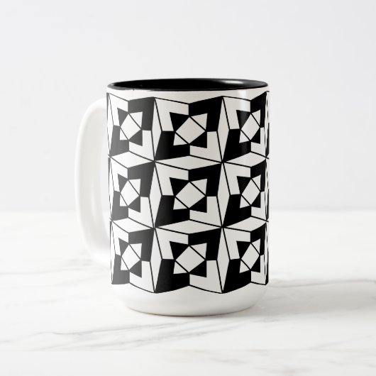 Zwart-wit modern geometrisch patroon tweekleurige koffiemok (Voorkant links)