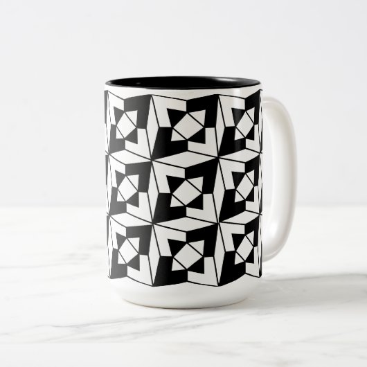 Zwart-wit modern geometrisch patroon tweekleurige koffiemok (Voorkant rechts)