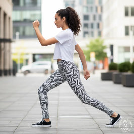 Zwart-wit modern geometrisch psychedelisch drukwer leggings