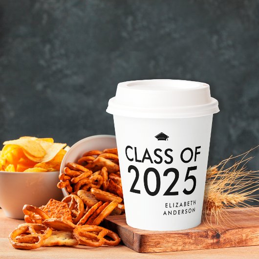 Zwart Wit Modern Gepersonaliseerd Afstudeerfeest Papieren Bekers
