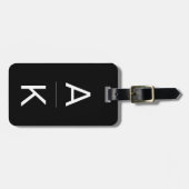 Zwart-wit modern gepersonaliseerd monogram bagagelabel (Voorkant horizontaal)