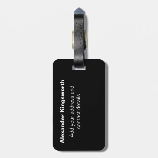 Zwart-wit modern gepersonaliseerd monogram bagagelabel (Achterkant verticaal)