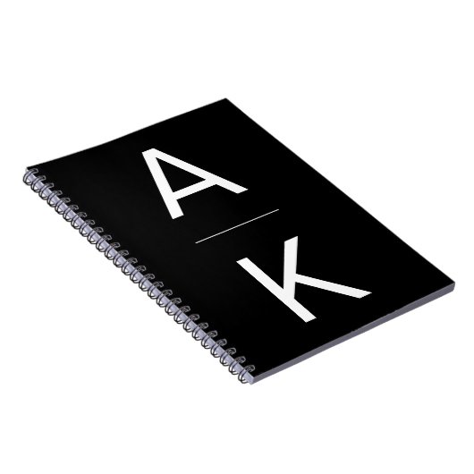 Zwart-wit modern gepersonaliseerd monogram notitieboek (Rechterzijde)