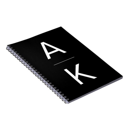 Zwart-wit modern gepersonaliseerd monogram notitieboek (Rechterzijde)