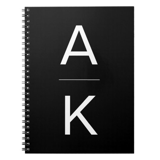 Zwart-wit modern gepersonaliseerd monogram notitieboek (Voorkant)