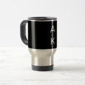 Zwart-wit modern gepersonaliseerd monogram reisbeker (Voorkant links)