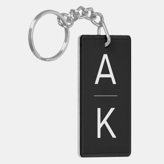 Zwart-wit modern gepersonaliseerd monogram sleutelhanger (Voorkant Links)