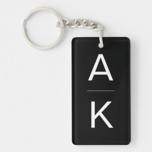Zwart-wit modern gepersonaliseerd monogram sleutelhanger