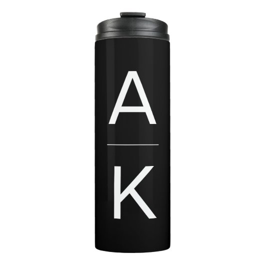 Zwart-wit modern gepersonaliseerd monogram thermosbeker (Voorkant)