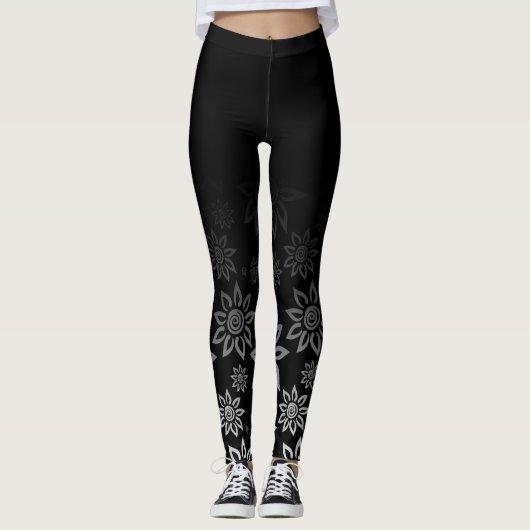 Zwart-wit modern grafisch ventilatorpatroon leggings (Voorkant)