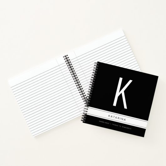 Zwart-wit, modern groot monogram Initiaal Notitieboek (Binnen)
