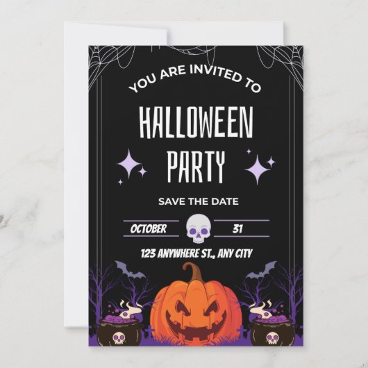 Zwart-wit modern Halloween-feestuitnodiging Kaart (Voorkant)