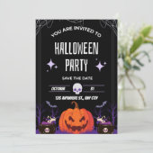 Zwart-wit modern Halloween-feestuitnodiging Kaart (Staand voorkant)