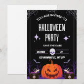 Zwart-wit modern Halloween-feestuitnodiging Kaart (Voorkant / Achterkant)