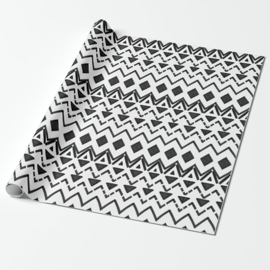 Zwart-wit Modern Hand getrokken Tribal Aztec Cadeaupapier (Uitgerold)