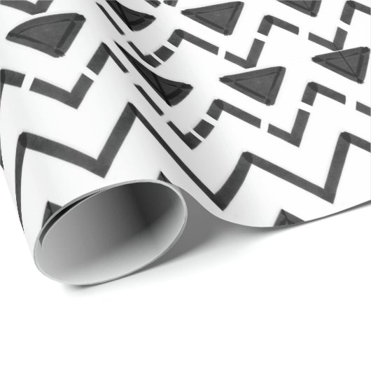 Zwart-wit Modern Hand getrokken Tribal Aztec Cadeaupapier (Rol Hoek)