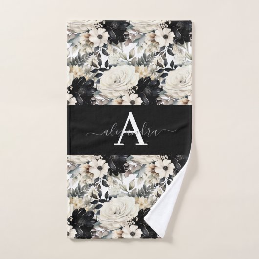 Zwart-wit modern handdoeken set met monogram (Handdoek)