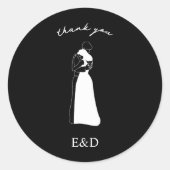 Zwart-wit modern HandDrawn Paar Bruiloft Ronde Sticker (Voorkant)