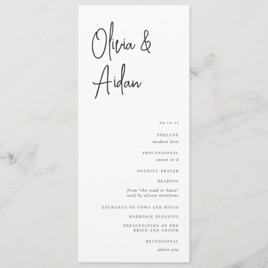 Zwart-wit modern handgeschreven handgeschreven han programmakaart (Voorkant)